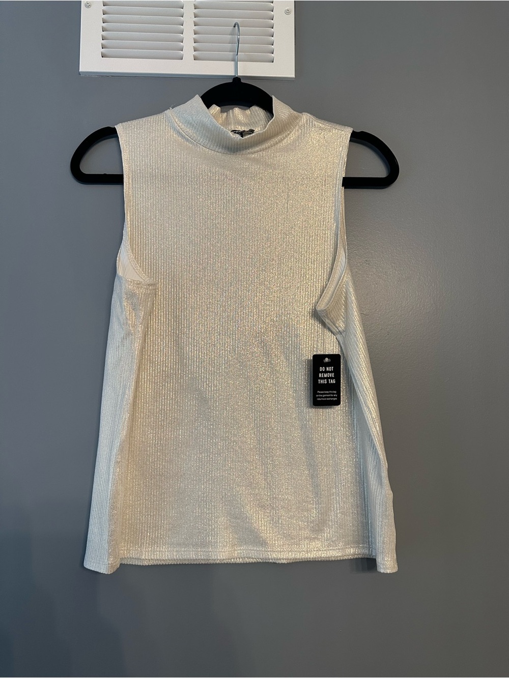 Express Metallic Sleeveless Mock Neck Tank - Cream